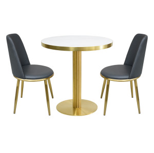 Restaurant Table Manufacturer | Fluted Gold Round Pedestal Table with White Tabletop