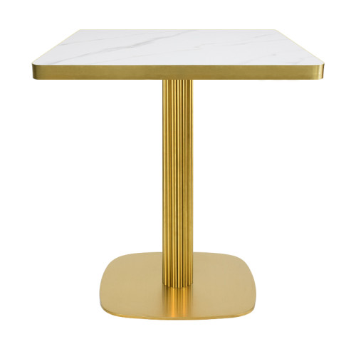 Table manufacturer | Square Gold Fluted Column Table with White Sintered stone Tabletop