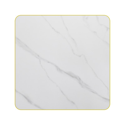 Table Manufacturer |  Square Gold Fluted Column Table With White Sintered Stone Tabletop