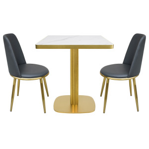 Table manufacturer |  Square Gold Fluted Column Table with White Sintered stone Tabletop