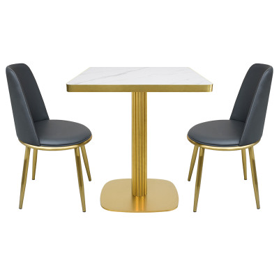 Table Manufacturer |  Square Gold Fluted Column Table With White Sintered Stone Tabletop