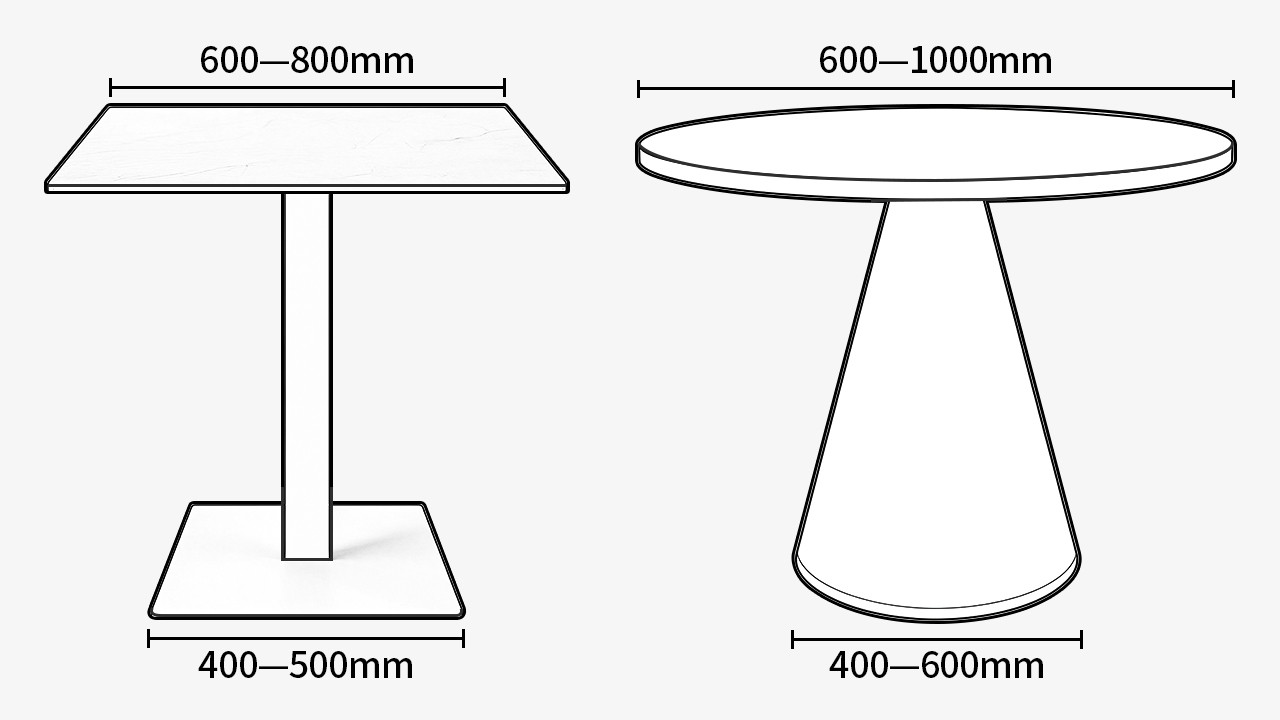 Cafe and quick service restaurant tables on stainless steel bases