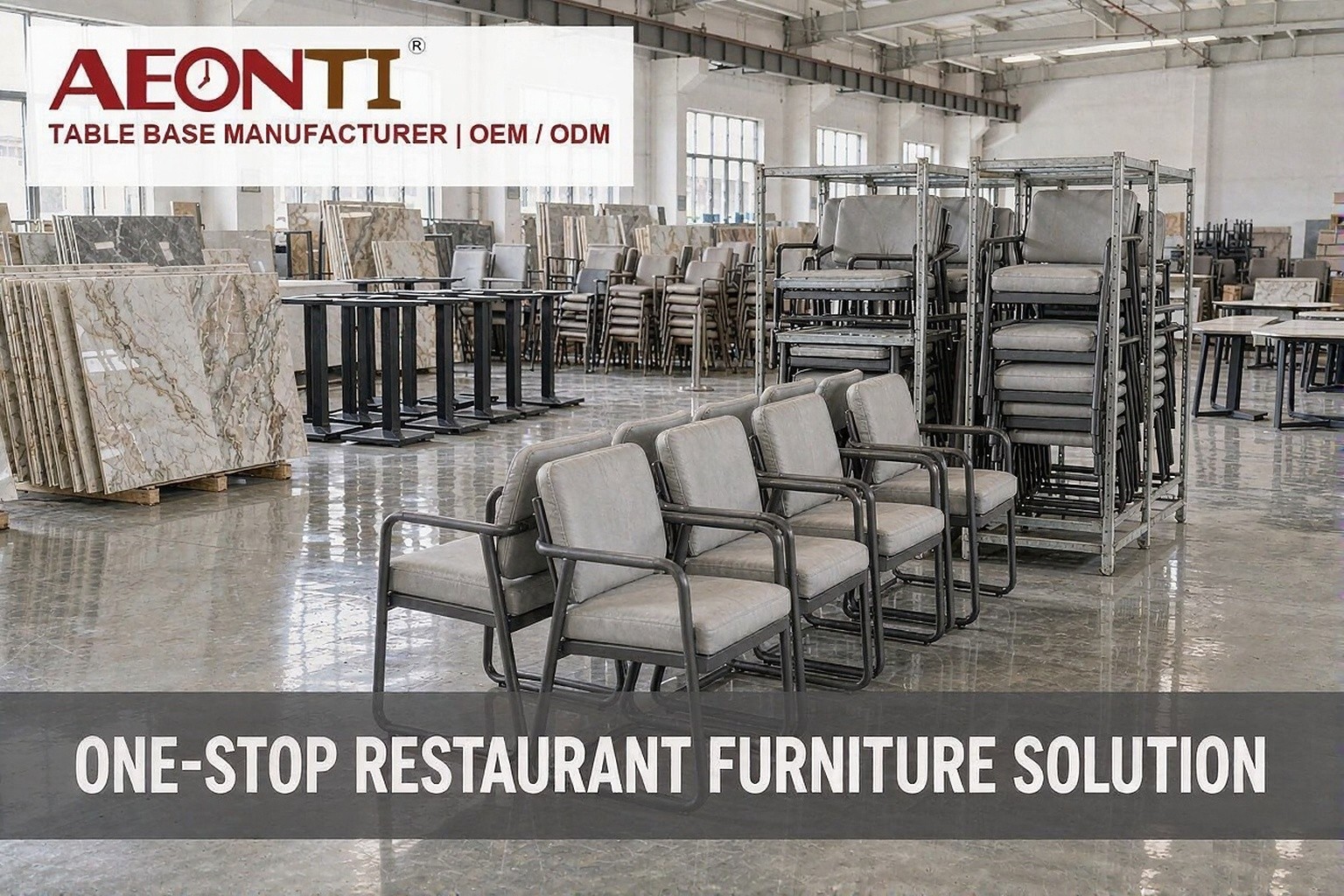 Restaurant furniture OEM factory with dining chairs, metal table bases and sintered stone table tops - AEONTI one-stop restaurant furniture solution