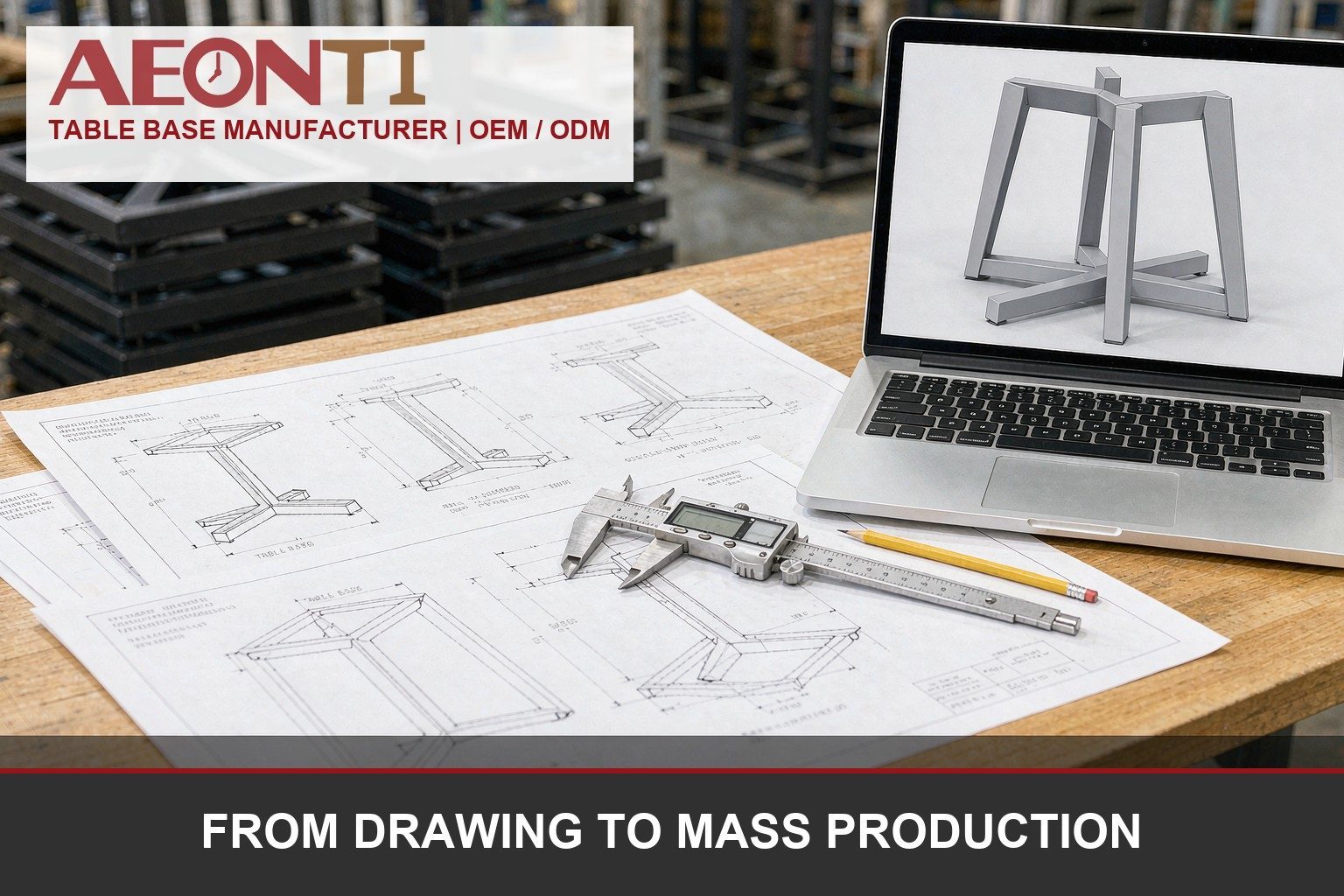 From furniture drawing to mass production of commercial table bases