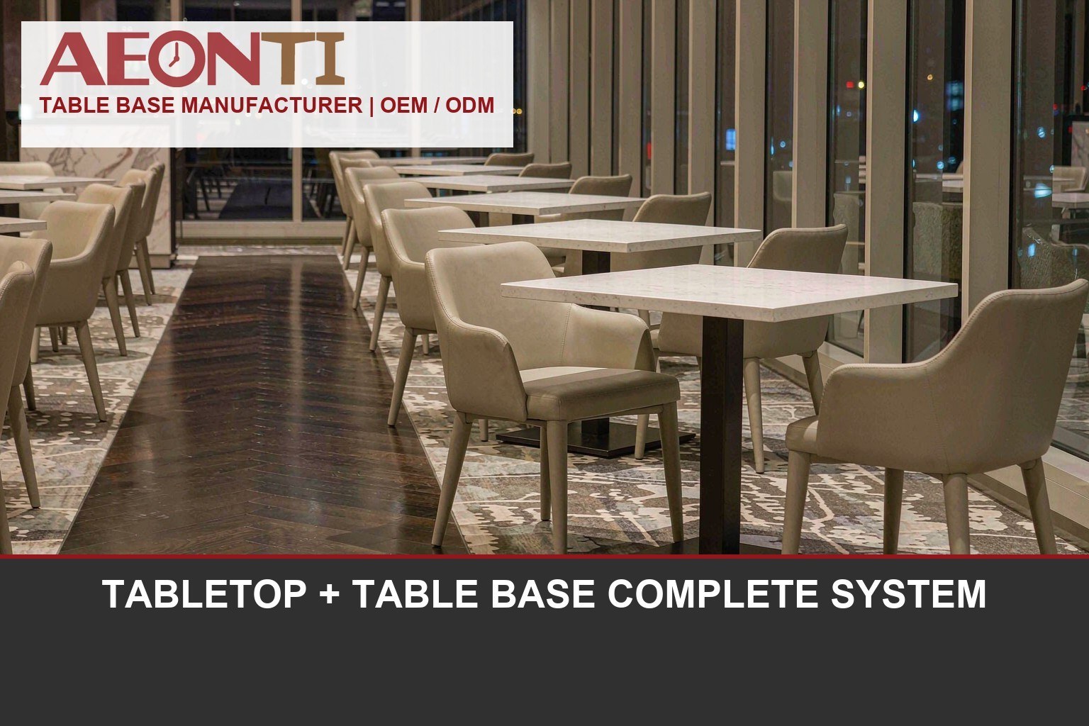 Tabletop plus table base complete dining table system