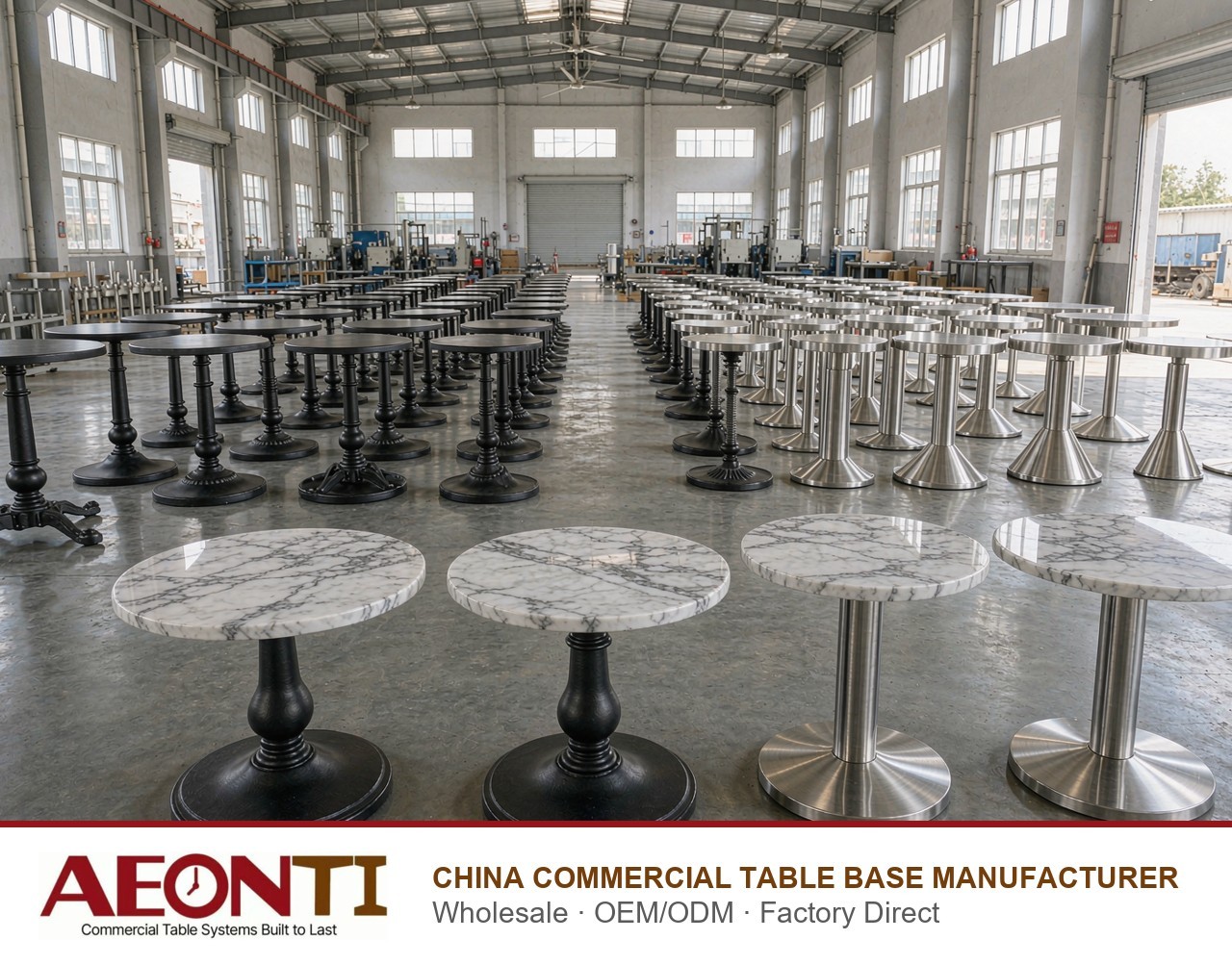 Commercial table base manufacturer factory in China with cast iron, stainless steel and black metal table bases for wholesale orders