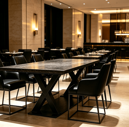 Shanghai Boutique Hotel's Industrial-Chic Dining Space with Custom Iron Table Legs