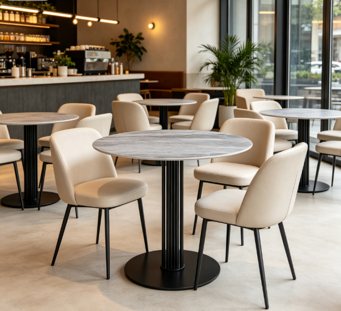 Applications of Commercial round Sintered Stone table