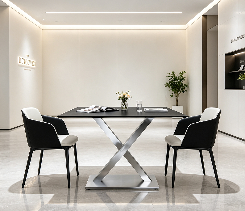 Stainless steel X cross table base modern commercial table