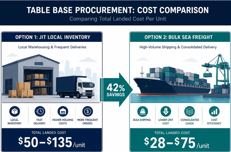 Table base procurement cost comparison chart