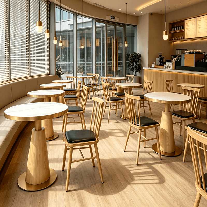 AEONTI commercial table collection featuring stainless steel table bases, cafe tables, dining tables, luxury bar tables and restaurant tables for hospitality projects.