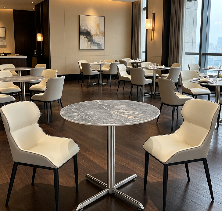 Round grey marble sintered stone cafe table