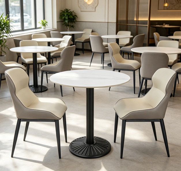 Round sintered stone dining set for restaurant