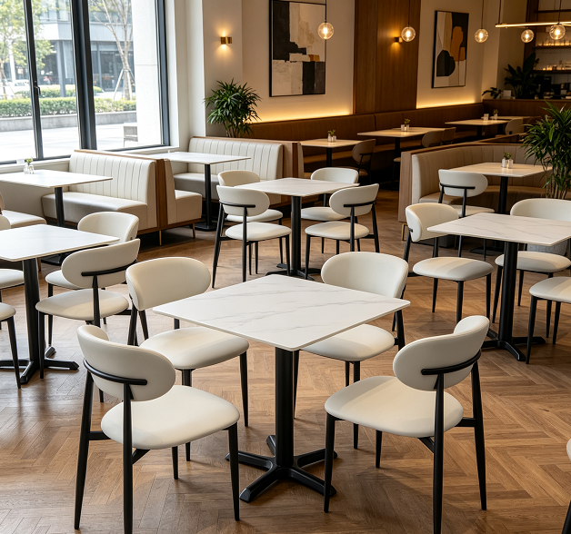 Square sintered stone dining set for commercial restaurant