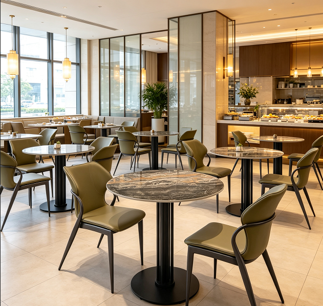 Round sintered stone dining set for restaurant