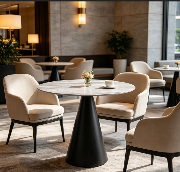 Applications of Commercial round Sintered Stone table
