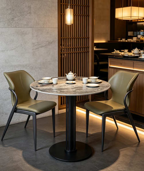 Applications of Commercial round Sintered Stone table