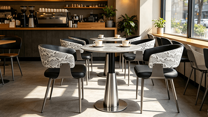 Commercial restaurant dining tables with cast iron table bases