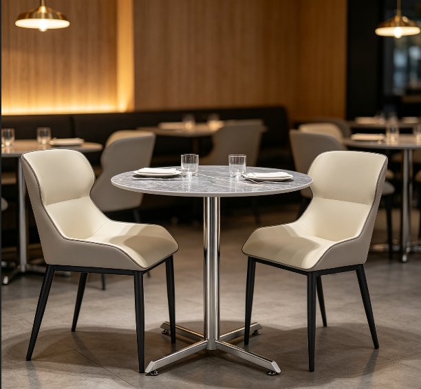 Applications of Commercial round Sintered Stone table