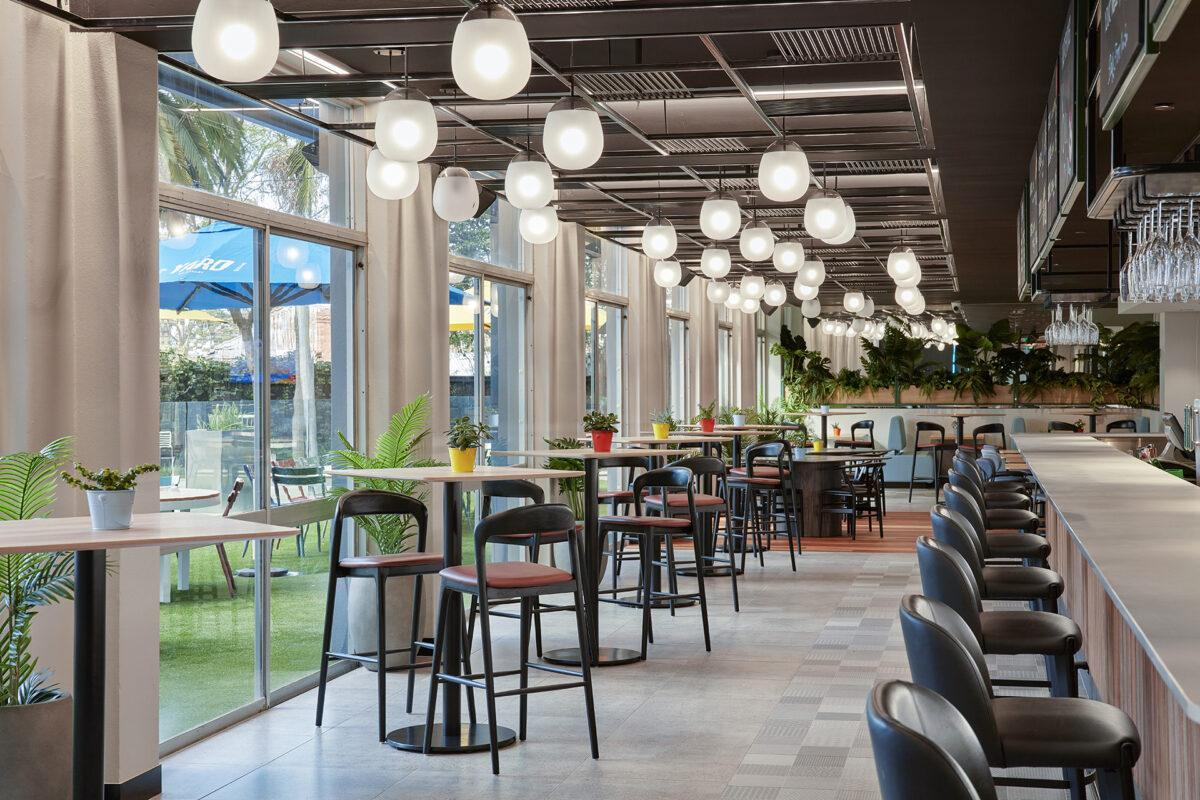 Commercial dining table set and bar tables  in restaurant space