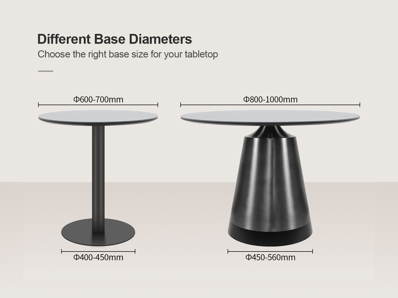 Match load and size to commercial table base