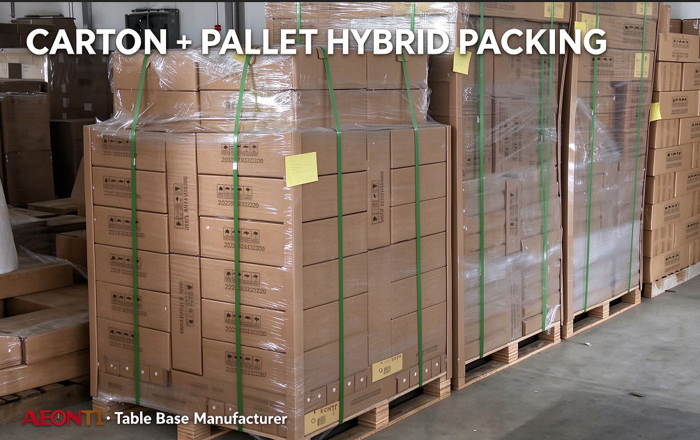 Carton and pallet hybrid packing for commercial table bases - AEONTI table base factory wholesale