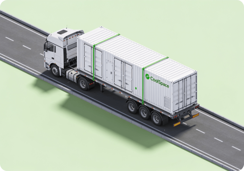 Standardized container modules transported by road to the deployment site