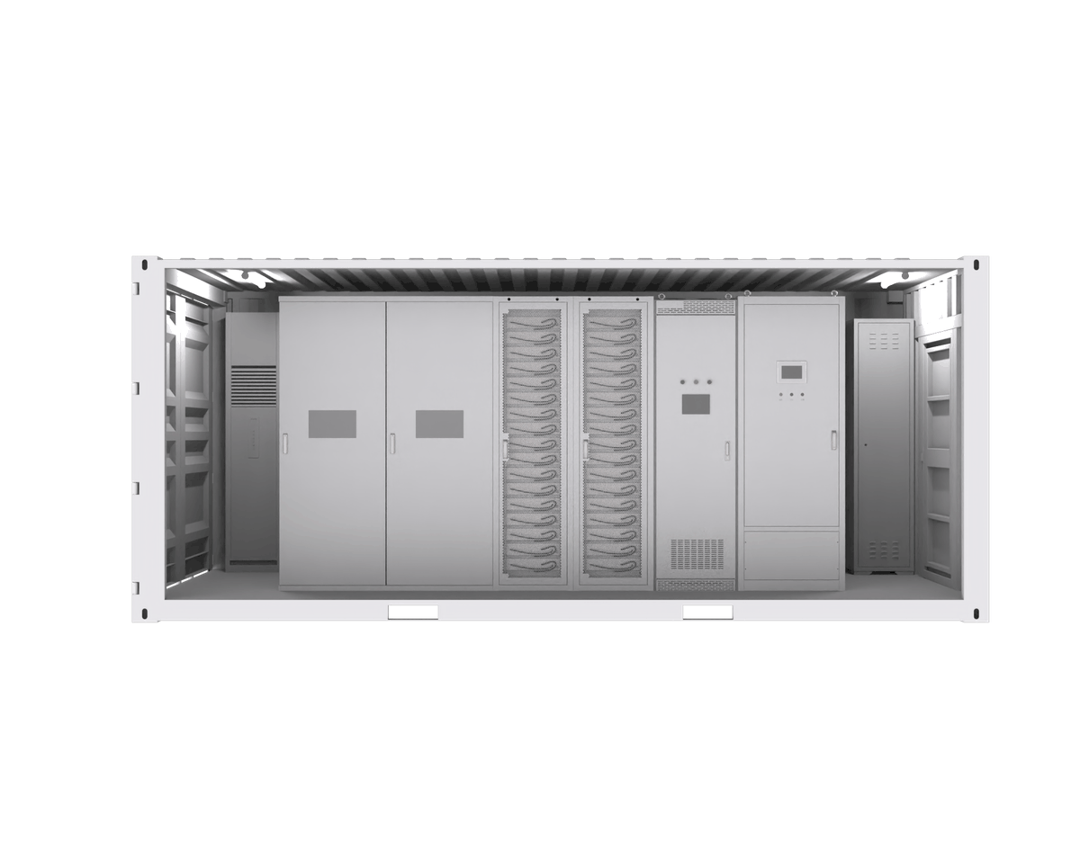 Interior of the CoolBase-270A/W IT pod: built-in PDU, CDU with coiled manifolds, modular UPS, control cabinet and CRAC air handlers