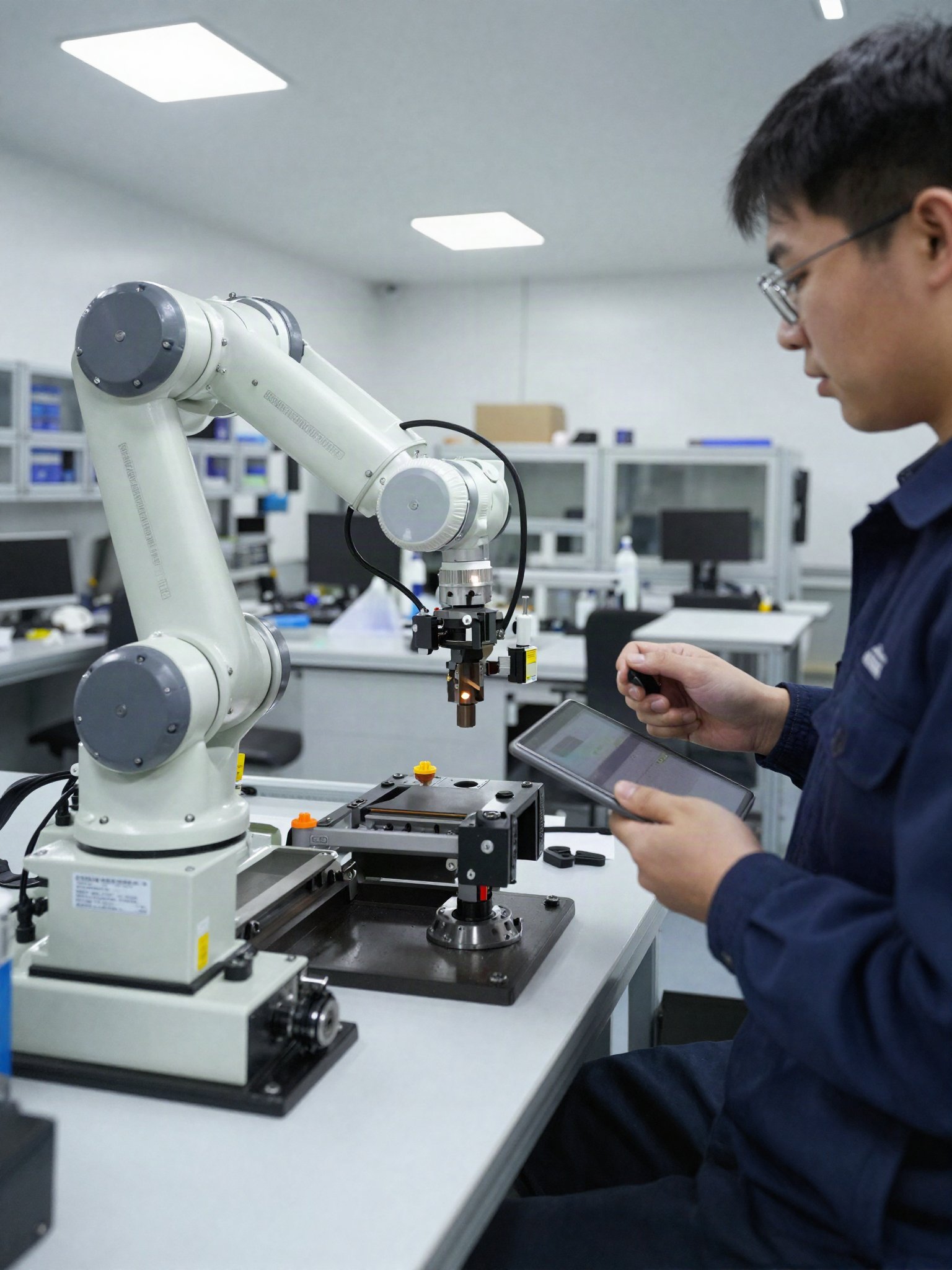 Robotic arm in testing environment powered by edge inference compute