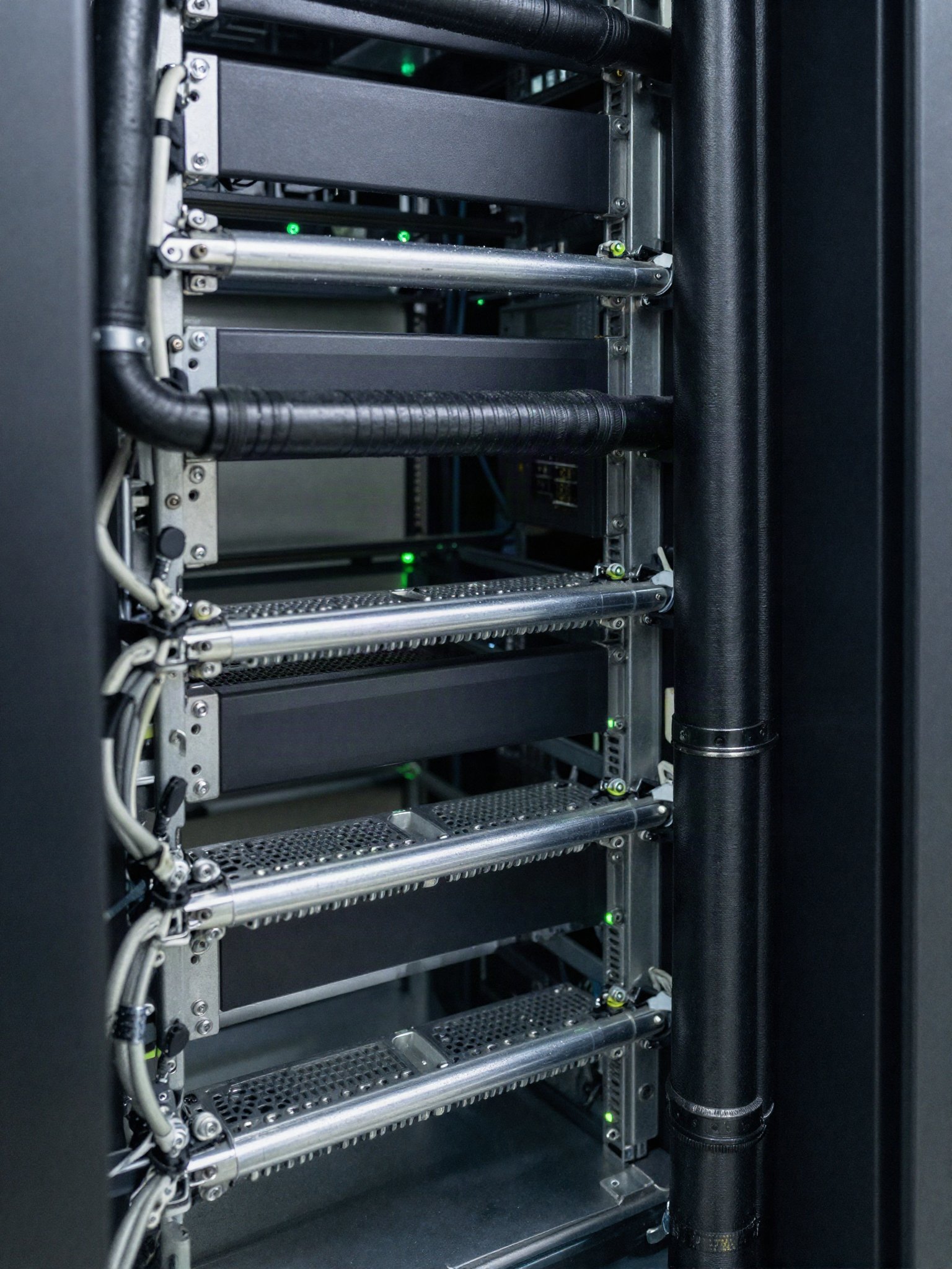 Hydro-cooling manifold detail inside server rack