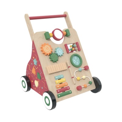 Wooden Baby Walker with Activity Center, Montessori Push & Ride Toy for Toddlers
