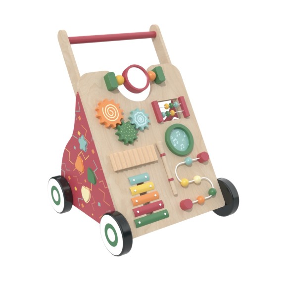 Wooden Baby Walker with Activity Center, Montessori Push & Ride Toy for Toddlers
