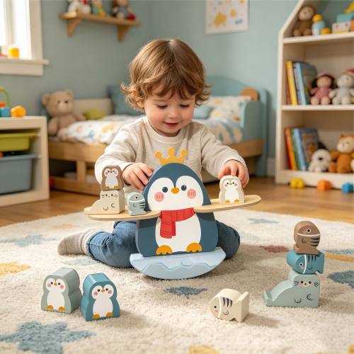 Custom Penguin Wooden Balance Stacking Toy, Montessori STEM Toy  for Toddlers