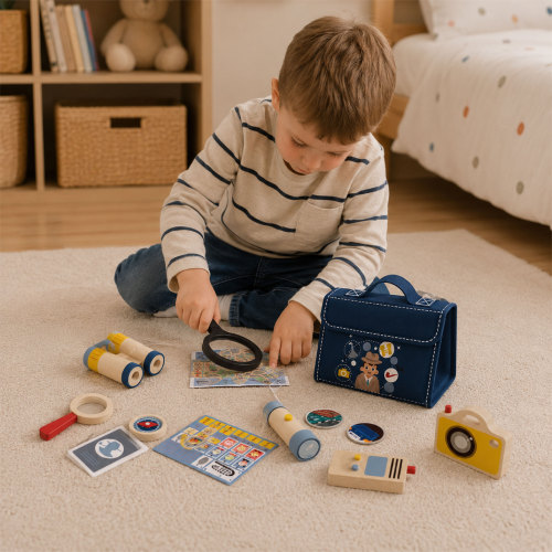 Custom Wooden Detective set for Kids,Pretend Play Spy Kit with Carry Case