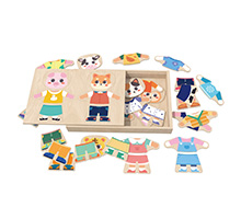 Wooden animal dress-up puzzle box