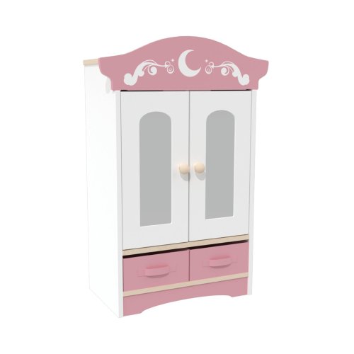Custom Pink Princess Wooden Doll Wardrobe | Miniature Closet for 18-Inch Dolls