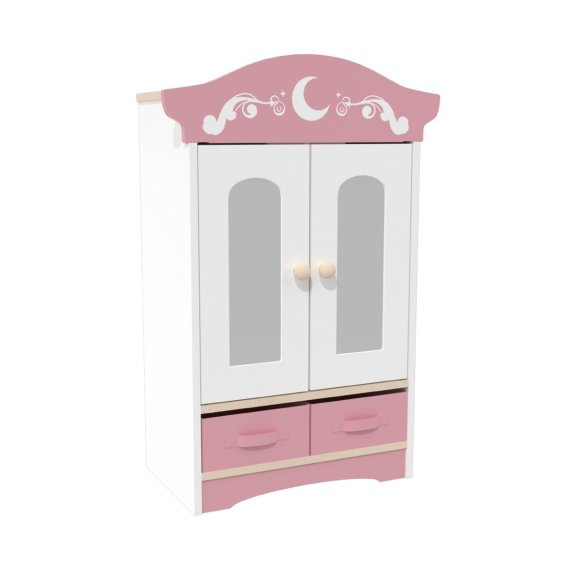 Custom Pink Princess Wooden Doll Wardrobe | Miniature Closet for 18-Inch Dolls