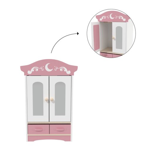 Custom Pink Princess Wooden Doll Wardrobe | Miniature Closet for 18-Inch Dolls