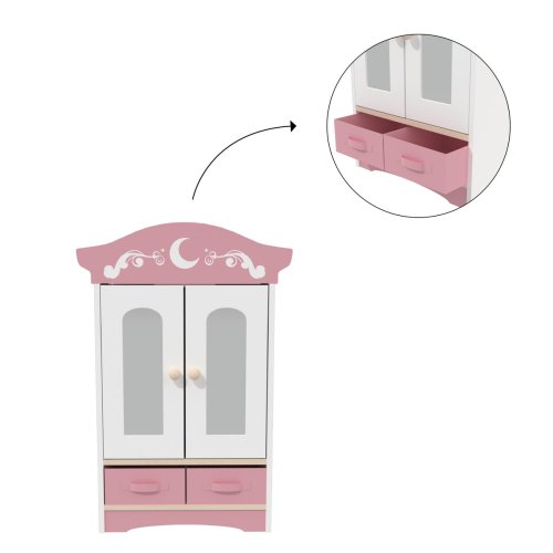 Custom Pink Princess Wooden Doll Wardrobe | Miniature Closet for 18-Inch Dolls