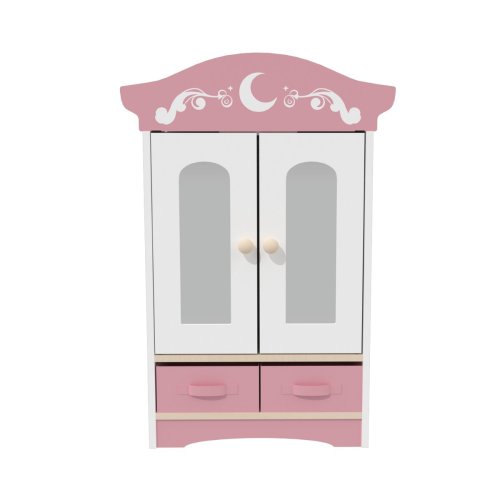Custom Pink Princess Wooden Doll Wardrobe | Miniature Closet for 18-Inch Dolls