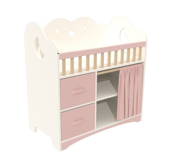 Custom Princess Cloud Crib & Wardrobe Combo for 18-Inch Dolls | Wooden Dollhouse Furniture