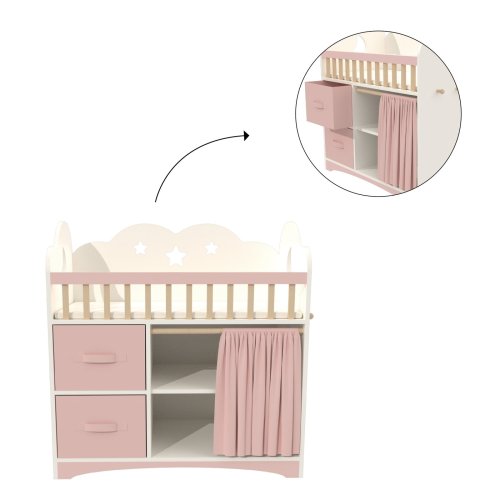 Custom Princess Cloud Crib & Wardrobe Combo for 18-Inch Dolls | Wooden Dollhouse Furniture