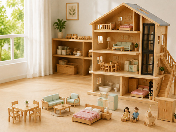 Wooden Doll House & Accessories
