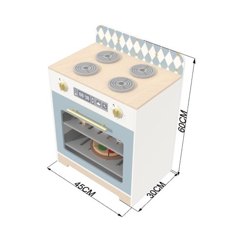 Custom Diamond Wooden Oven Toy Stove Play | 45cm Pretend Cook Set for 3+
