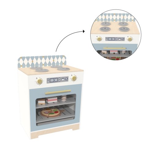 Custom Diamond Wooden Oven Toy Stove Play | 45cm Pretend Cook Set for 3+