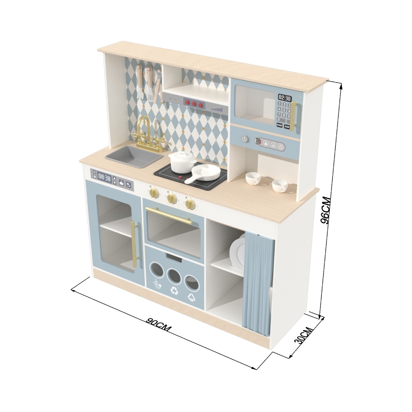 Wooden play kitchen in children's room
