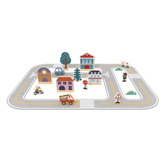Custom Wooden Town Road Track Building Blocks Set City Puzzle Toy 90x70cm