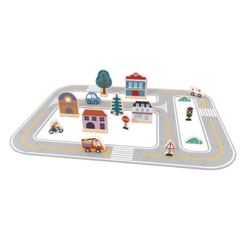 Custom Wooden Town Road Track Building Blocks Set City Puzzle Toy 90x70cm