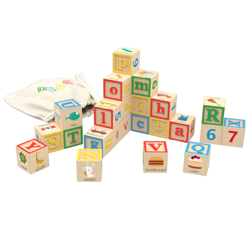 Wooden alphabet blocks in play