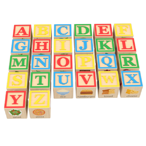 Custom Nordic Wooden ABC Blocks Letter Recognition Cube Set 26 Pieces Educational Toy